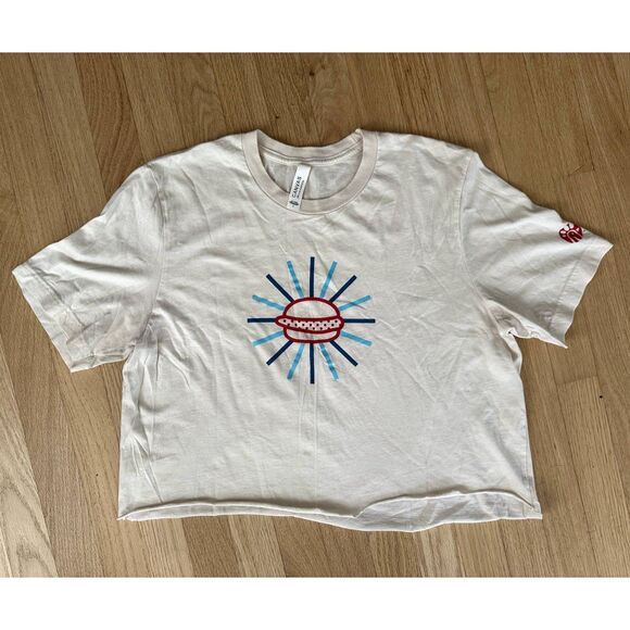 Chick-Fil-A Holy Burger Crop Top Cream Tshirt Size Large - Picture 1 of 5